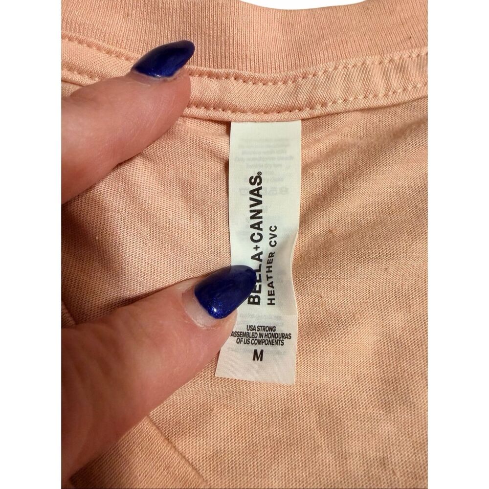 Bella Canvas M Peach V-Neck Tee with Native American Graphic Fringe Trim Detail - Picture 3 of 7